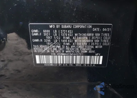 2021 Subaru Ascent z USA, uszkodzony, nr VIN 4S4WMAAD2M3445751